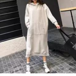 [라일리여성의류] Rly 간절기 후드 기모 원피스 긴팔 홈웨어 실내복