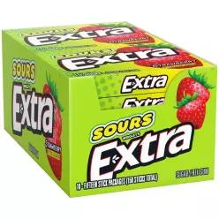 EXTRA SOURS 딸기 제로 과일 껌, 사워 캔디, 15스틱 츄잉껌 팩, 지갑 필수품, 10개 377682