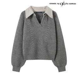 나인식스뉴욕데일리 오픈카라 배색 긴팔 니트 NQ4KT013L0NQ4KT013L0