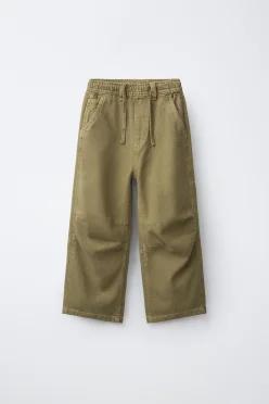 [국내매장] ZARA 남아 캔버스 와이드 레그 팬츠 - 카키 7446/922/505 558896