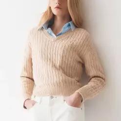 [하프클럽/후아유]SURF BEAR LOOSE FIT V-NECK CABLE SWEATER (WHKAE1213F-K)