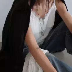 [하프클럽/]언발 레이스 새틴 슬립 롱 나시