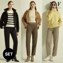 NnF 여성 기모 헤링본 밴딩 팬츠 3종세트