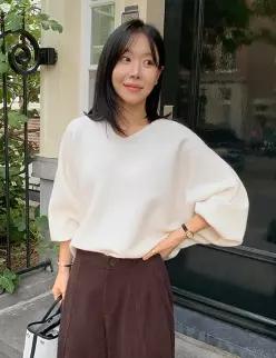 플루 돌먼 브이넥 긴팔 니트 (2 color)