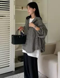 어반 체크 포켓 오버핏 후드 셔켓 (one color)