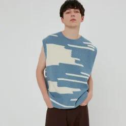 [국내매장 정품] 벤시몽 [BENSIMON] COLOR MIXED KNIT VEST MAN BLUE 652466