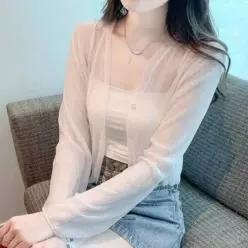 [하프클럽/]여성 슬림핏 긴팔 얇은 살안타 여름 시스루 크롭 가디건