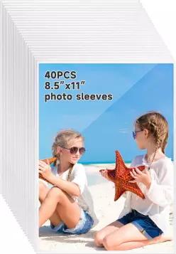 BESARME 8.5x11 포토 슬리브 40개 세트 투명 포토카드 보호기 플라스틱 상단 장착형 디자인 사진 가족