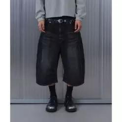 9999아카이브 Technical Curved Denim Bermuda Pants