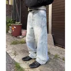9999아카이브 Flow Slit Curved Denim Pants Wed Light Blue