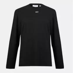 Off White 오프 화이트 크루넥 긴팔 일반 핏 티셔츠 - 검정/아쿠아 7641686