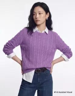 [아이코닉] 여성 캐시10 케이블 라운드넥 풀오버 바이올렛 울니트 겨울패션 포근한니트