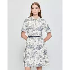 [백화점정품] 헤지스 [25FW [LF[H.Toile 크림 프린트 벨티드 피케 반소매 카라 원 HSDR5D801CR HSDR5D801 Y