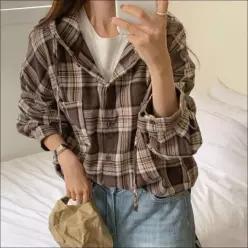 여성 남방 후드 3색 가을 캐주얼 봄 체크셔츠 긴팔 데일리