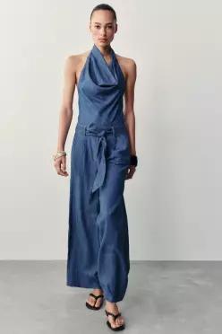 ZARA 홀터넥 벨티드 백리스 점프수트 - 인디고 7905/841/405