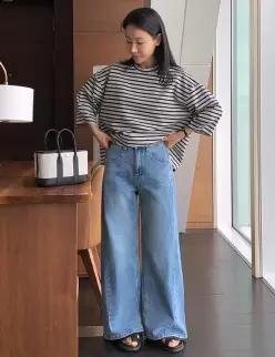 74547 연청 스판 사이드절개 와이드핏 데님 (one color) 히든밴딩