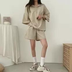 [라일리여성의류] Rly 쇼츠 반바지 숏팬츠 여름셋업 베이지 커플룩