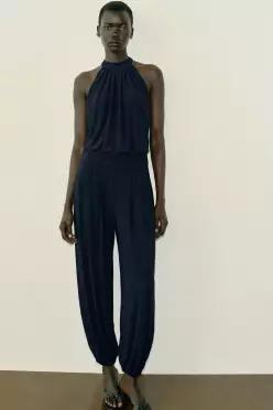 ZARA 드레이프 홀터넥 벌룬 점프수트 - 나이트 블루 1165/729/490