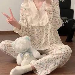 [라일리여성언더웨어] Rly 파자마 세트 긴팔 홈웨어 플라워 잠옷 간절기용