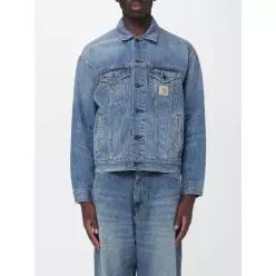 Carhartt WIP 헬스턴 올 오버 추상 프린트 데님 재킷 로고 패치 블루 I033352 관부