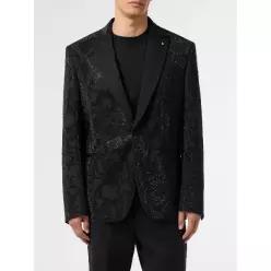 Billionaire 블랙 싱글 브레스티드 블레이저 올 오버 라인스톤 BAFCMRF2128BTE004N