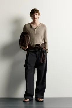 자라 ZARA 남성 헨리넥 니트 티셔츠 - 브라운 / 토프 2893/315/737347076