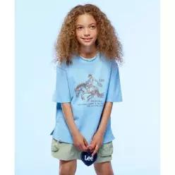 LEE KIDS 오리지널 카우보이 그래픽 티셔츠 스카이블루 LK2602ST23SB