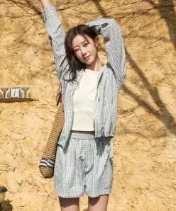 와키윌리 WACKYWILLY 우먼스 체크 시어서커 숏팬츠 크림
