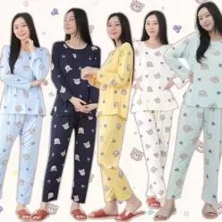 [라일리여성언더웨어] Rly 파자마 곰돌이 패턴 피치 스판 긴팔 여성 홈웨어 53298528)
