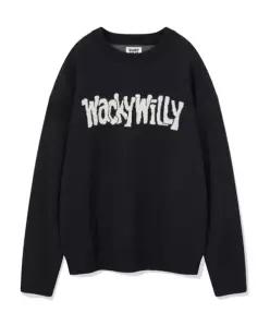 와키윌리 WACKYWILLY 레터링 풀오버 스웨터 네이비