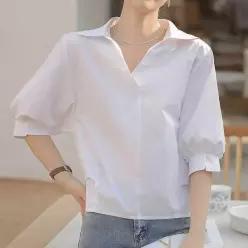 [라일리여성의류] Rly 카라 7부소매 셔츠 블라우스 퍼프소매 상의