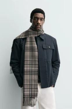 [국내발송] ZARA 남성 콤비 체크 머플러 - 라이트 그레이 5875/400/811 415316