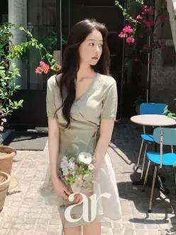 (국내제작/여리핏) 랩 리본 반팔 니트 데이트룩 출근룩 nt5543