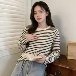 [하프클럽/]여성 긴팔티 스트라이프 단가라 상의 간절기 데일리룩 봄 가을