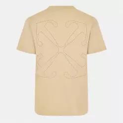 Off White 오프 화이트 슬림 핏 크루넥 숏슬리브 티셔츠 - 브라운 라이스-몰 7641865