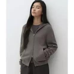 무신사스탠다드 MUSINSA STANDARD WOMAN [빅토리아 울] 우먼즈 미니멀 리브드 후디드 니트 집업 [토프]MWFW