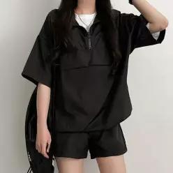 [라일리여성의류] Rly 블랙 반바지 셋업 트레이닝복 여성운동복 츄리닝