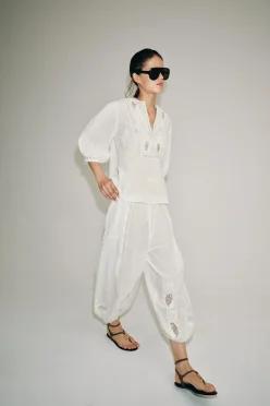 ZARA ZW 컬렉션 자수 레이스 블라우스 - 화이트 5107/250/250 5107/250 134596 JC