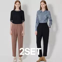 [르오트]2SET [르오트(LeOT)] 여유있는 코쿤핏 핀턱 슬랙스 팬츠 2종세트-사이즈 55~88까지