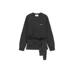 MATIN KIM WRAP TIE KNIT PULLOVER IN CHARCOAL 7133700 MK2677PO026MCH