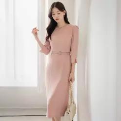 ~XXL까지 라짐 페미닌 H라인 벨트 슬릿 원피스 봄 가을 하객룩 오피스룩 모임룩 격식룩 빅사이즈1368116