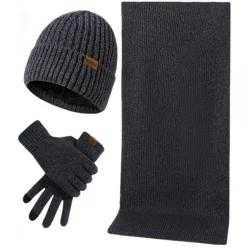 남성용 겨울 모자 스카프 장갑 세트 터치 스크린 미끄럼 방지 니트 스트레치 비니 및 긴 세트, 네이비 DIHK