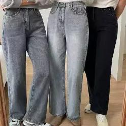 [코코블랑] 맞춤핏 워싱 와이드 데님팬츠(길이선택)