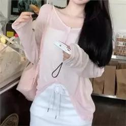 [라일리여성의류] Rly 티셔츠 시스루 골지 레이어드 상의 오버핏 브이넥