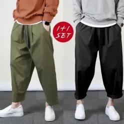 프랭키뉴욕 1+1 남자 와이드팬츠 통큰 편한 벌룬 항아리 바지 빅사이즈 통바지 카키 베이지 블랙_HDPA01SET