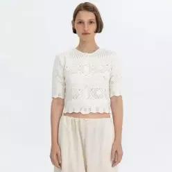 [국내매장 정품] [벤시몽] CROCHET HALF KNIT CARDIGAN IVORY 659135