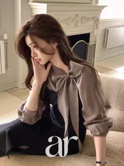 (얼굴광채템/7부소매 추가) 리본 타이 블라우스 데이트룩 bs8404
