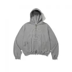 ANGLAN Big Applique Hood Zip-Up - Melange Grey