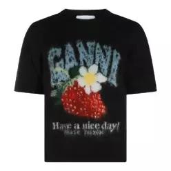 [S27]가니 A1050226099 여성 티셔츠 긴팔 반팔티 피케셔츠 폴로티 로고 BLACK STRAWB