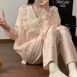 화사한 편안한 잠옷 부드럽고 꽃무늬 여성 홈웨어 03.잔꽃 YWFJZIG7